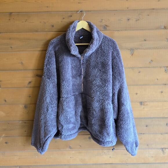 Old Navy High Neck Half Zip Sherpa Sweatshirt Mythical Brown Fuzzy Teddy NWT 4X - Picture 2 of 6